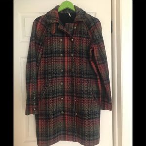 Free People Double-Breasted Plaid Cocoon Coat